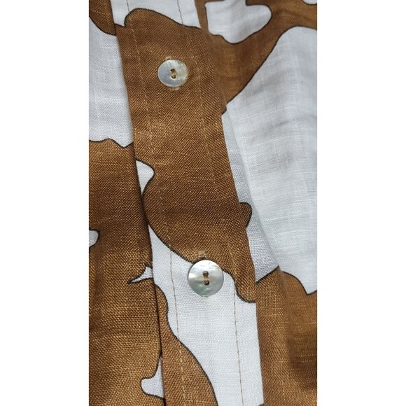 Magaschoni Floral Brown & White Button-Down Long Shirt Dress 100% Linen Large - Picture 8 of 11